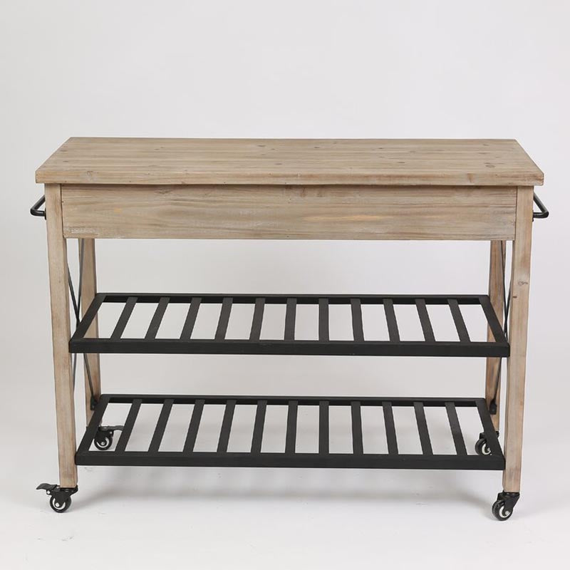 Eigentijdse rollende keukenkar houten rechthoekige keukeneiland kar met handdoekrek