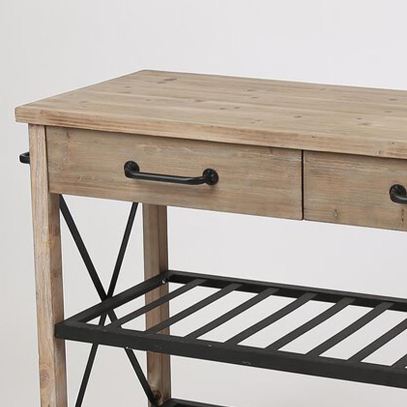 Eigentijdse rollende keukenkar houten rechthoekige keukeneiland kar met handdoekrek