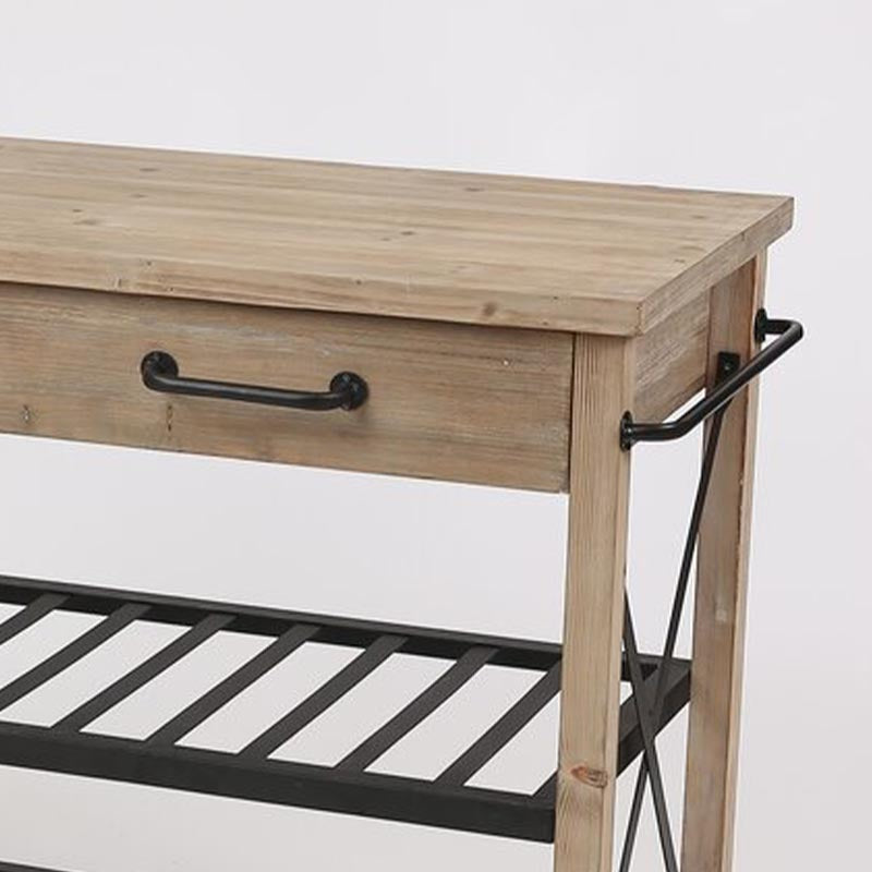 Eigentijdse rollende keukenkar houten rechthoekige keukeneiland kar met handdoekrek