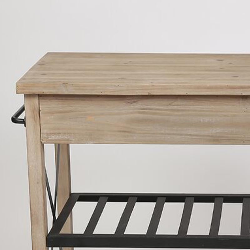 Eigentijdse rollende keukenkar houten rechthoekige keukeneiland kar met handdoekrek