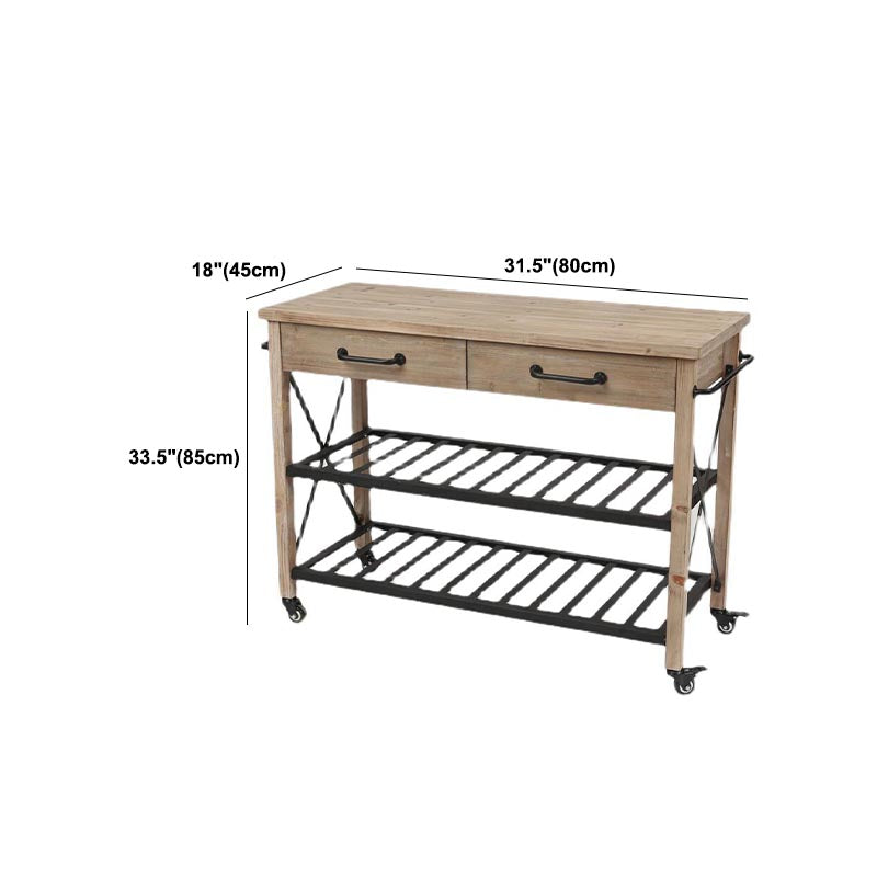 Eigentijdse rollende keukenkar houten rechthoekige keukeneiland kar met handdoekrek
