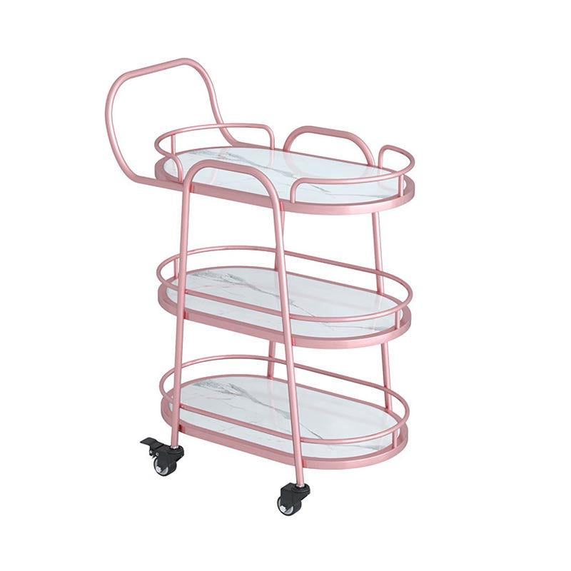 33.46" High Modern Prep Table Rolling Stone Prep Table for Home Rose Gold Frosted White Clearhalo 'furn' 'furn_kitchen_islands_carts' 'Furniture' 'Kitchen & Dining Furniture' 'Kitchen Islands & Carts' 'kitchen_islands_carts' 5873270