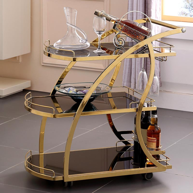 32.68" High Modern Prep Table Rolling Metal Prep Table for Home Rose Gold Black Clearhalo 'furn' 'furn_kitchen_islands_carts' 'Furniture' 'Kitchen & Dining Furniture' 'Kitchen Islands & Carts' 'kitchen_islands_carts' 5873295