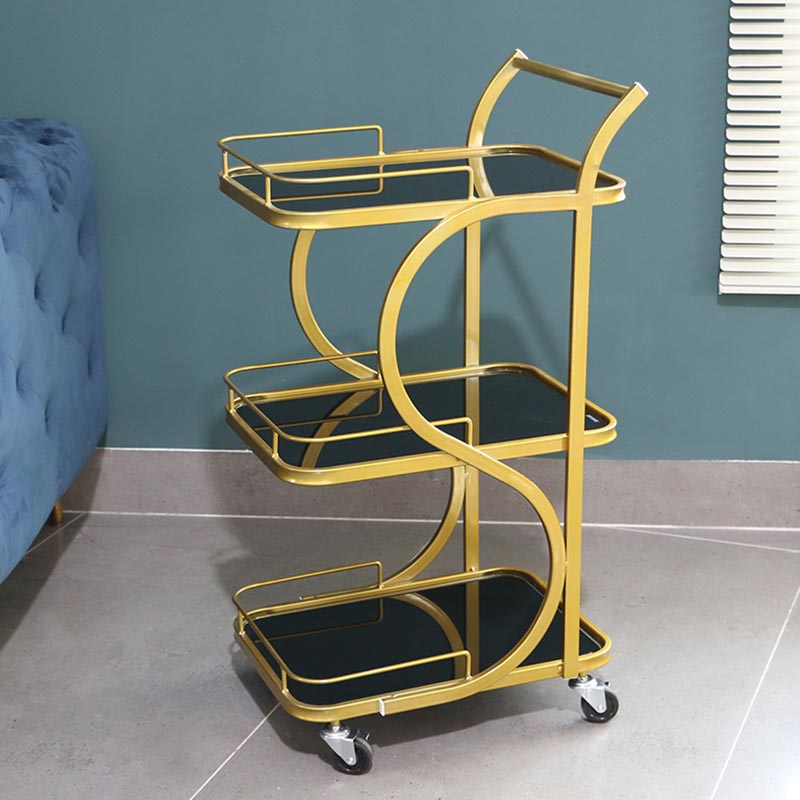 Contemporary Glass Prep Table Rolling Prep Table for Dining Room Gold Clearhalo 'furn' 'furn_kitchen_islands_carts' 'Furniture' 'Kitchen & Dining Furniture' 'Kitchen Islands & Carts' 'kitchen_islands_carts' 5873353