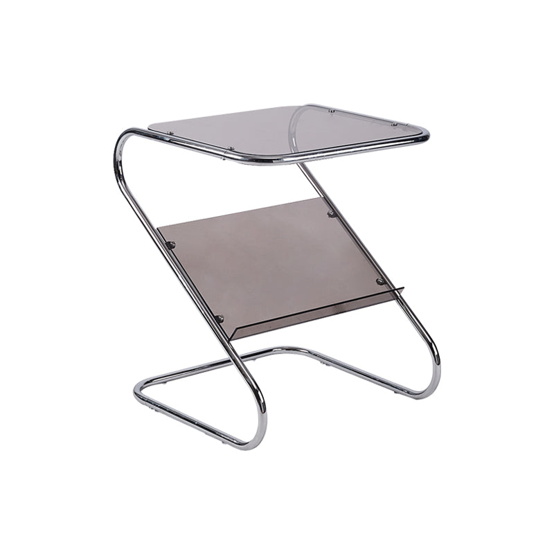 24" Tall Square Glass Top Side Table Iron Abstract Base End Table