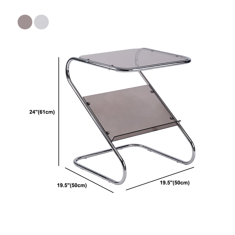 24" Tall Square Glass Top Side Table Iron Abstract Base End Table