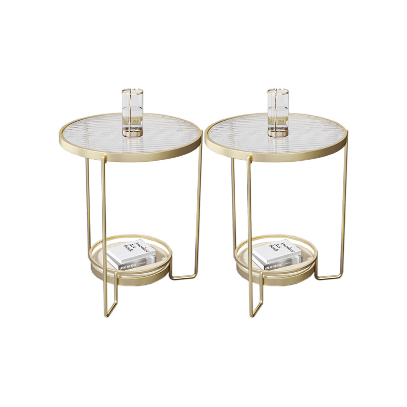 23.6" Tall Round Glass Top Side Table Iron Frame Base End Table with Shelf Gold-White 2 Clearhalo 'Coffee & Accent Tables' 'End & Side Tables' 'end_side_tables' 'furn' 'furn_end_side_tables' 'Furniture' 'Living Room Furniture' 5873438