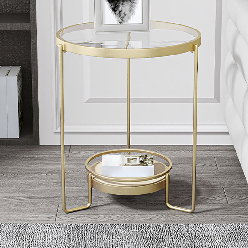 23.6" Tall Round Glass Top Side Table Iron Frame Base End Table with Shelf Clearhalo 'Coffee & Accent Tables' 'End & Side Tables' 'end_side_tables' 'furn' 'furn_end_side_tables' 'Furniture' 'Living Room Furniture' 5873440