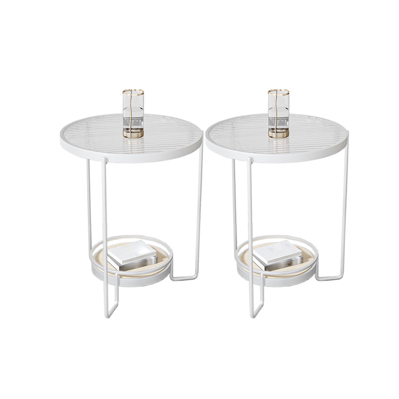 23.6" Tall Round Glass Top Side Table Iron Frame Base End Table with Shelf White 2 Clearhalo 'Coffee & Accent Tables' 'End & Side Tables' 'end_side_tables' 'furn' 'furn_end_side_tables' 'Furniture' 'Living Room Furniture' 5873442