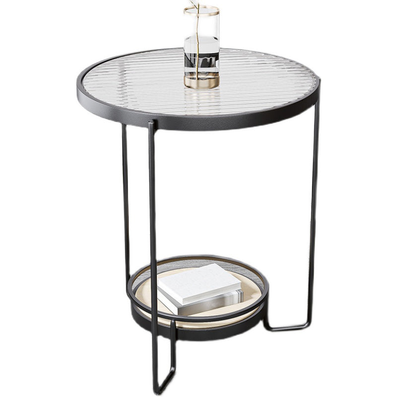 23.6" Tall Round Glass Top Side Table Iron Frame Base End Table with Shelf Clearhalo 'Coffee & Accent Tables' 'End & Side Tables' 'end_side_tables' 'furn' 'furn_end_side_tables' 'Furniture' 'Living Room Furniture' 5873444