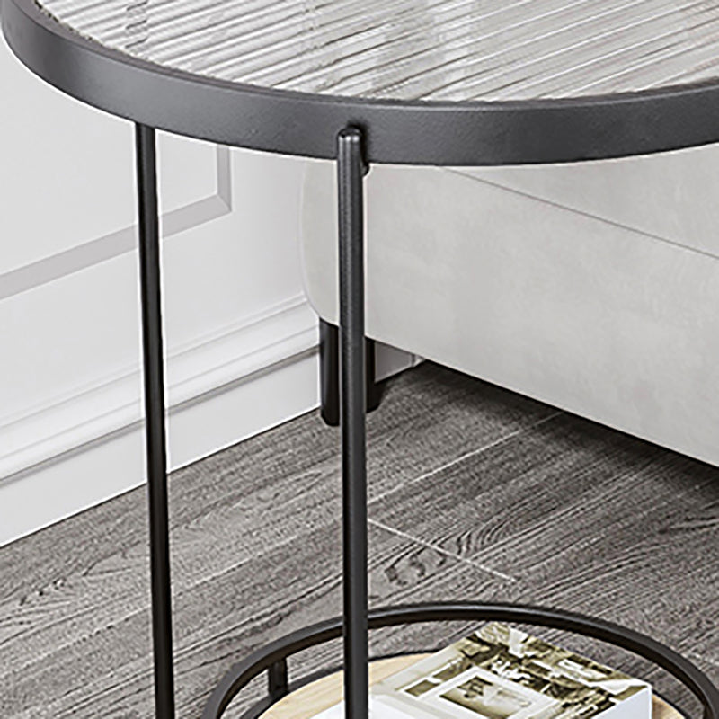 23.6" Tall Round Glass Top Side Table Iron Frame Base End Table with Shelf Clearhalo 'Coffee & Accent Tables' 'End & Side Tables' 'end_side_tables' 'furn' 'furn_end_side_tables' 'Furniture' 'Living Room Furniture' 5873448