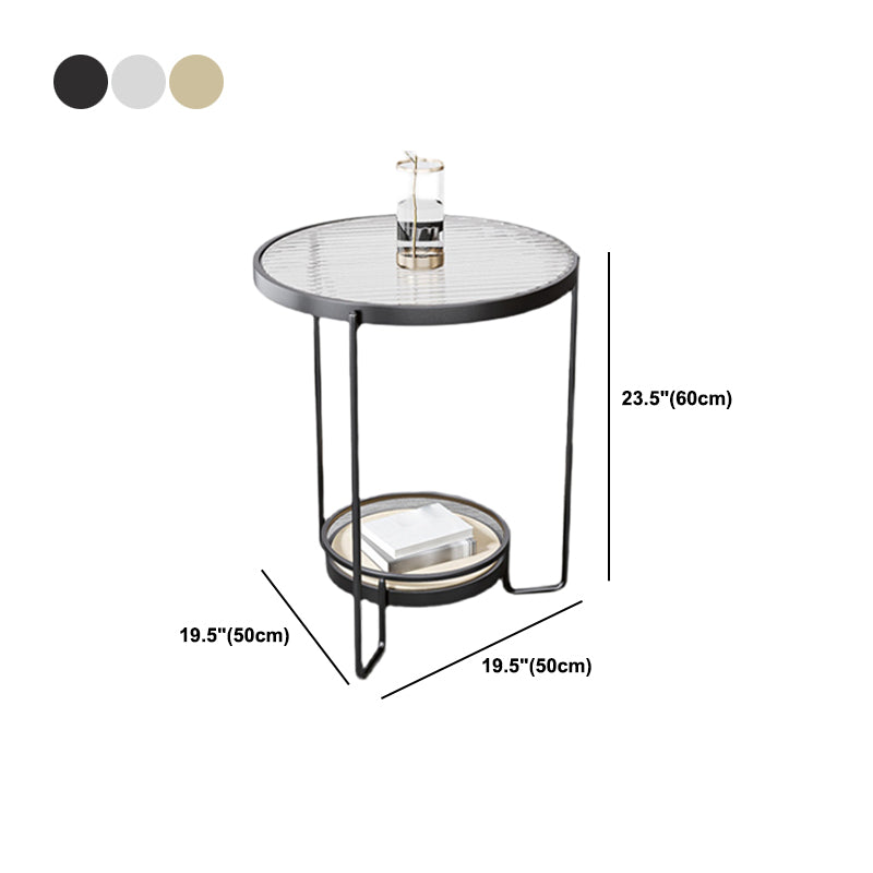 23.6" Tall Round Glass Top Side Table Iron Frame Base End Table with Shelf Clearhalo 'Coffee & Accent Tables' 'End & Side Tables' 'end_side_tables' 'furn' 'furn_end_side_tables' 'Furniture' 'Living Room Furniture' 5873453