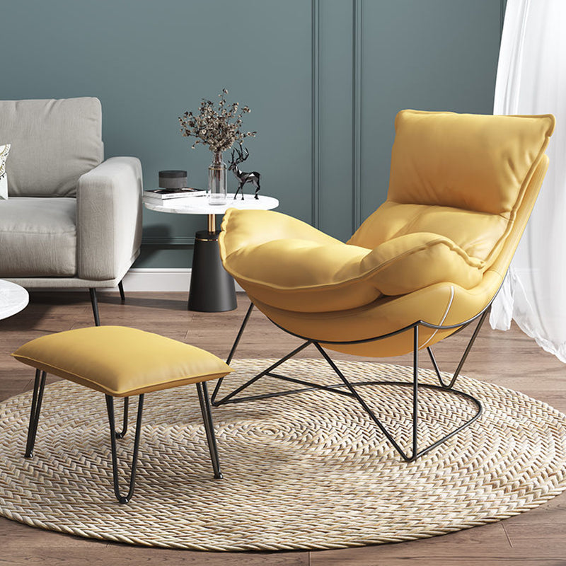 Contemporary Rocking Chair Cotton Upholstered Tufted Solid Color Indoor Rocking Chair Rocking Chair with Ottomans Cotton Yellow Clearhalo 'Chairs & Seating' 'furn' 'furn_rocking_chairs' 'Furniture' 'Living Room Furniture' 'Rocking Chairs' 'rocking_chairs' 5873726
