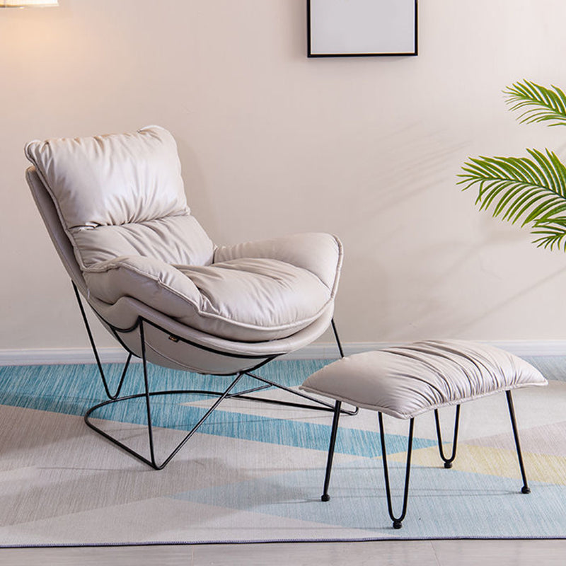 Contemporary Rocking Chair Cotton Upholstered Tufted Solid Color Indoor Rocking Chair Rocking Chair with Ottomans Cotton Gray Clearhalo 'Chairs & Seating' 'furn' 'furn_rocking_chairs' 'Furniture' 'Living Room Furniture' 'Rocking Chairs' 'rocking_chairs' 5873734