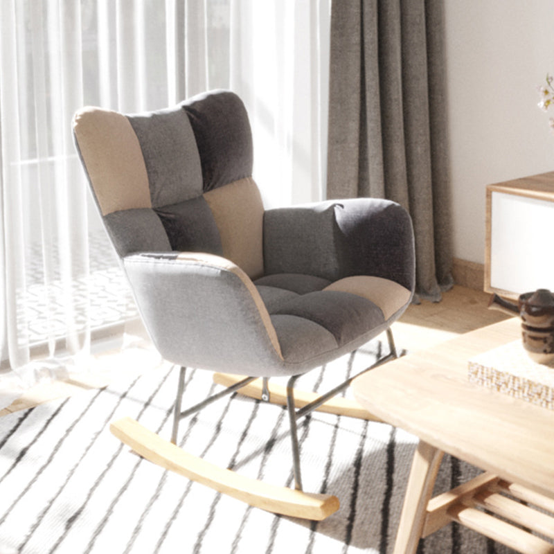 Modern Rocker Chair Upholstered Dark Legs Glider Button-Tufted Rocking Chair Grey White Clearhalo 'Chairs & Seating' 'furn' 'furn_rocking_chairs' 'Furniture' 'Living Room Furniture' 'Rocking Chairs' 'rocking_chairs' 5873810