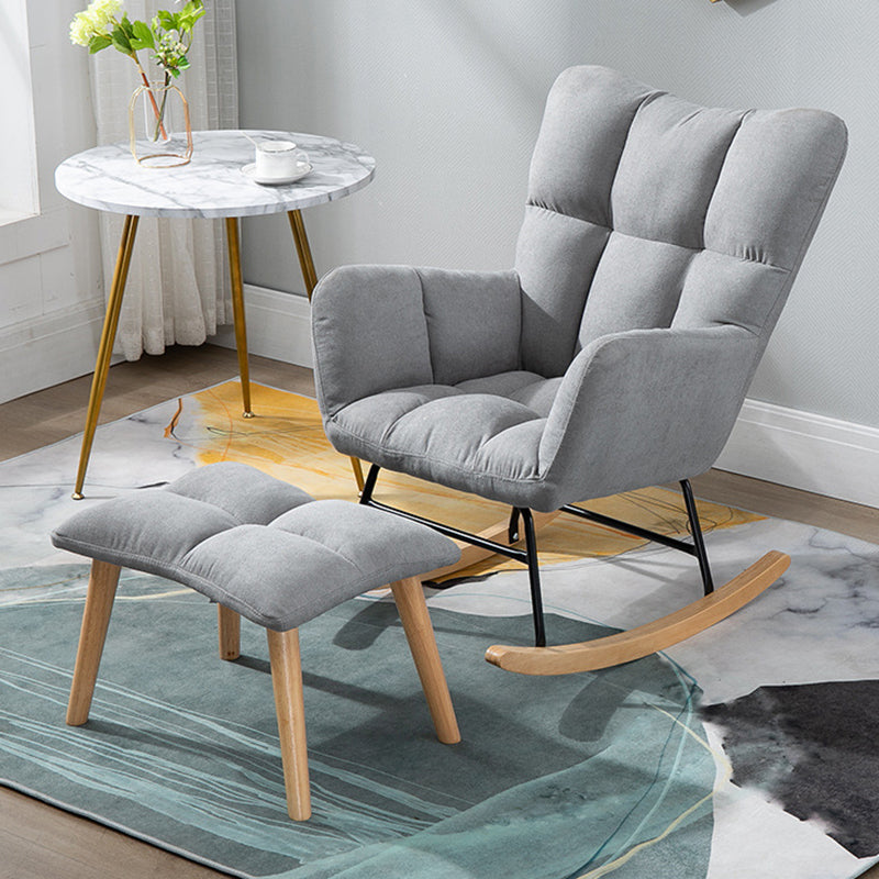 Modern Rocker Chair Upholstered Dark Legs Glider Button-Tufted Rocking Chair with Ottomans Light Gray Clearhalo 'Chairs & Seating' 'furn' 'furn_rocking_chairs' 'Furniture' 'Living Room Furniture' 'Rocking Chairs' 'rocking_chairs' 5873815