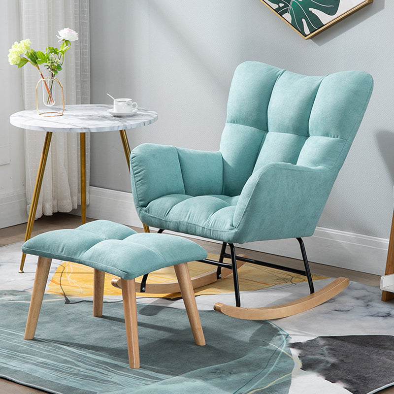 Modern Rocker Chair Upholstered Dark Legs Glider Button-Tufted Rocking Chair with Ottomans Light Blue Clearhalo 'Chairs & Seating' 'furn' 'furn_rocking_chairs' 'Furniture' 'Living Room Furniture' 'Rocking Chairs' 'rocking_chairs' 5873817