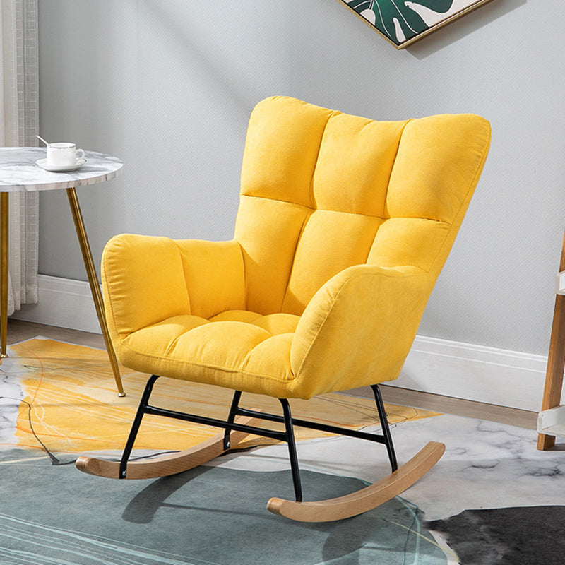 Modern Rocker Chair Upholstered Dark Legs Glider Button-Tufted Rocking Chair Yellow Clearhalo 'Chairs & Seating' 'furn' 'furn_rocking_chairs' 'Furniture' 'Living Room Furniture' 'Rocking Chairs' 'rocking_chairs' 5873825