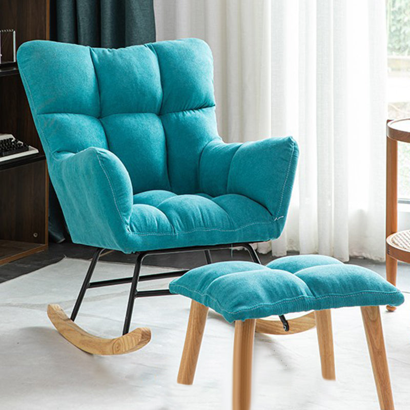 Modern Rocker Chair Upholstered Dark Legs Glider Button-Tufted Rocking Chair with Ottomans Blue Clearhalo 'Chairs & Seating' 'furn' 'furn_rocking_chairs' 'Furniture' 'Living Room Furniture' 'Rocking Chairs' 'rocking_chairs' 5873828