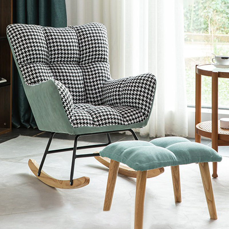 Modern Rocker Chair Upholstered Dark Legs Glider Button-Tufted Rocking Chair with Ottomans Green Houndstooth Clearhalo 'Chairs & Seating' 'furn' 'furn_rocking_chairs' 'Furniture' 'Living Room Furniture' 'Rocking Chairs' 'rocking_chairs' 5873834
