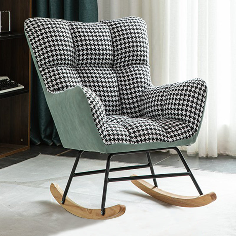 Modern Rocker Chair Upholstered Dark Legs Glider Button-Tufted Rocking Chair Green Houndstooth Clearhalo 'Chairs & Seating' 'furn' 'furn_rocking_chairs' 'Furniture' 'Living Room Furniture' 'Rocking Chairs' 'rocking_chairs' 5873837