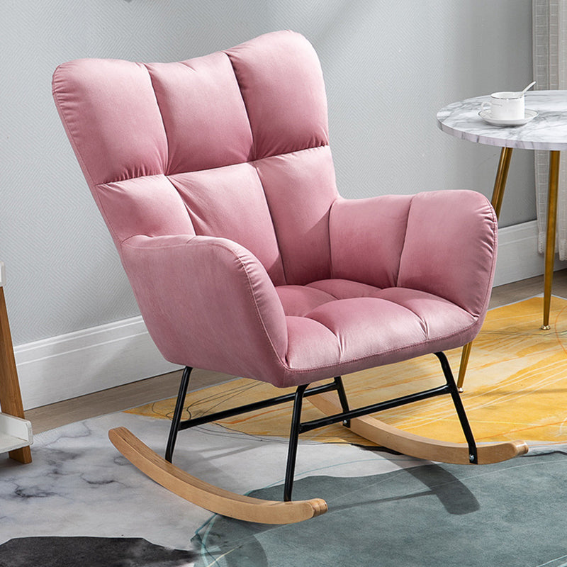 Modern Rocker Chair Upholstered Dark Legs Glider Button-Tufted Rocking Chair Pink Clearhalo 'Chairs & Seating' 'furn' 'furn_rocking_chairs' 'Furniture' 'Living Room Furniture' 'Rocking Chairs' 'rocking_chairs' 5873838