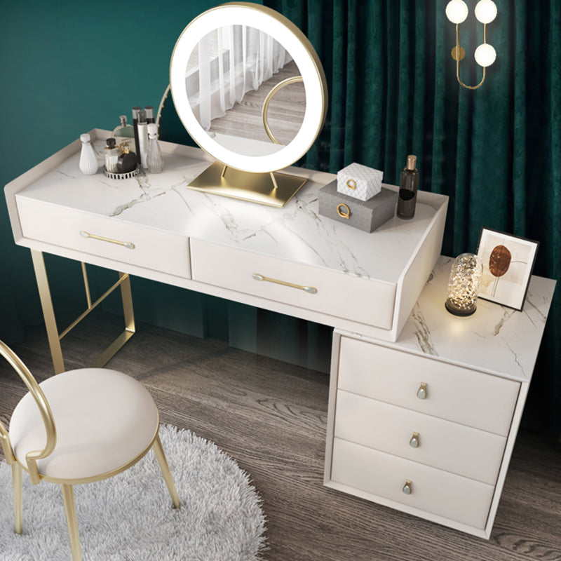 5 Storage Drawers Dressing Table Stool Set Glam Slate Top Makeup Counter