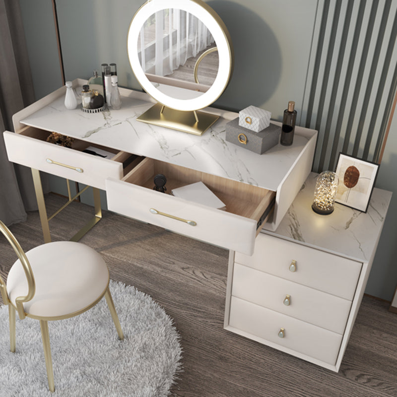 5 Storage Drawers Dressing Table Stool Set Glam Slate Top Makeup Counter