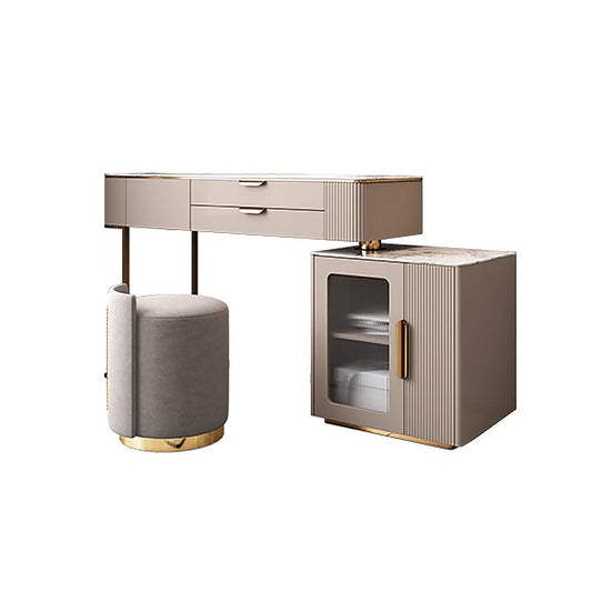 Glam Solid Wood Vanity Makeup Table Set Slate Top Dressing Table