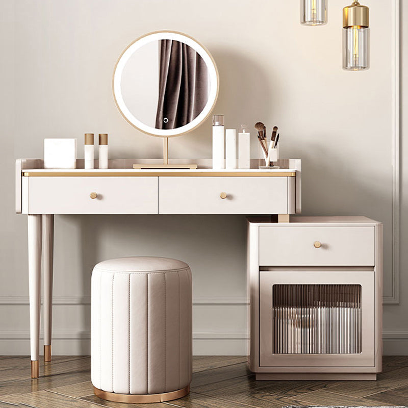 Glam Makeup Vanity Desk Slate Top Dressing Table With 3 Storage Drawers Clearhalo 'Bedroom Furniture' 'furn' 'furn_makeup_vanities' 'Furniture' 'Makeup Vanities' 'makeup_vanities' 5874460