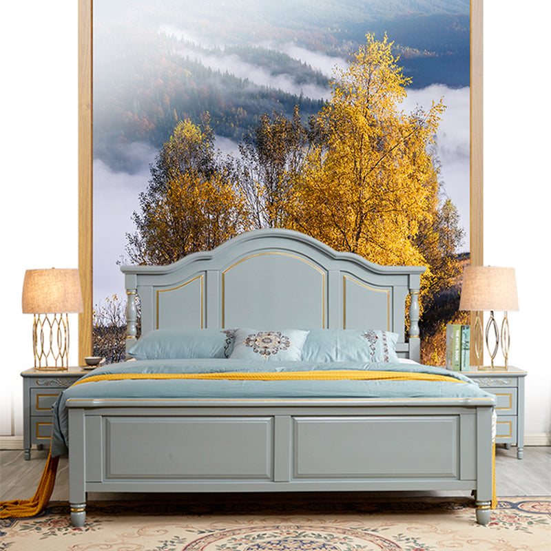 Contemporary Solid Wood Standard Bed with Camelback Headboard