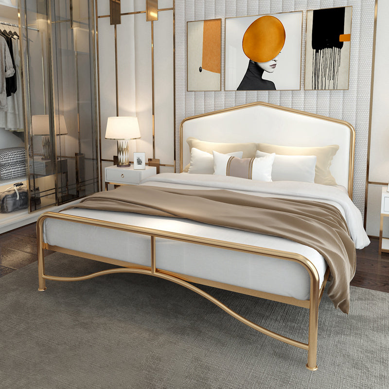 Glam Panel Bed with Camelback Headboard, Metal and Upholstered Bed Frame Gold Clearhalo 'Bedroom Furniture' 'Beds' 'furn' 'furn_beds' 'Furniture' 5874483