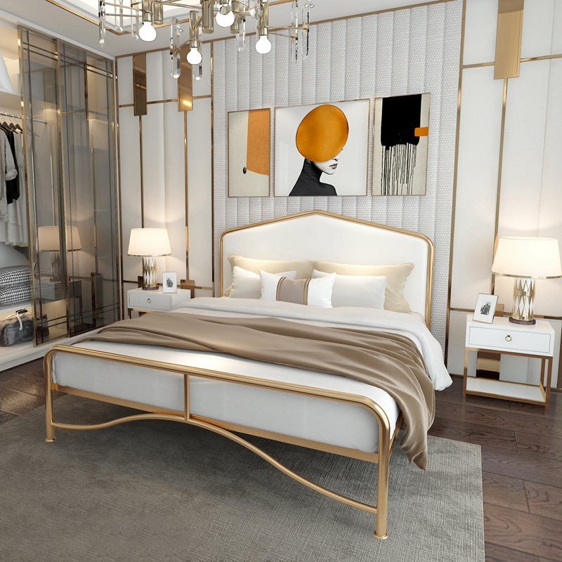 Glam Panel Bed with Camelback Headboard, Metal and Upholstered Bed Frame Gold Clearhalo 'Bedroom Furniture' 'Beds' 'furn' 'furn_beds' 'Furniture' 5874485