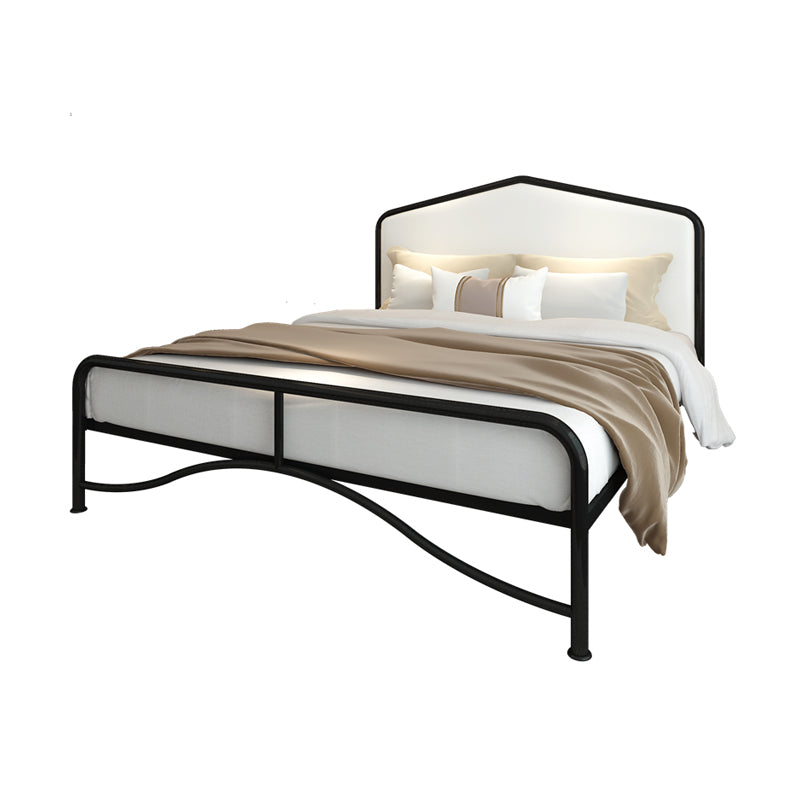 Glam Panel Bed with Camelback Headboard, Metal and Upholstered Bed Frame Black Clearhalo 'Bedroom Furniture' 'Beds' 'furn' 'furn_beds' 'Furniture' 5874487