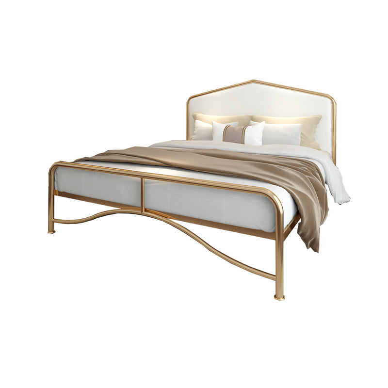 Glam Panel Bed with Camelback Headboard, Metal and Upholstered Bed Frame Clearhalo 'Bedroom Furniture' 'Beds' 'furn' 'furn_beds' 'Furniture' 5874488
