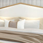 Glam Panel Bed with Camelback Headboard, Metal and Upholstered Bed Frame Clearhalo 'Bedroom Furniture' 'Beds' 'furn' 'furn_beds' 'Furniture' 5874492