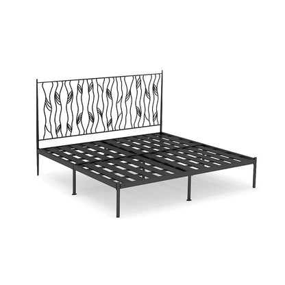 Glam Metal Open-Frame Bed with Rectangular Headboard, 45.3" Tall Black Clearhalo 'Bedroom Furniture' 'Beds' 'furn' 'furn_beds' 'Furniture' 5874499