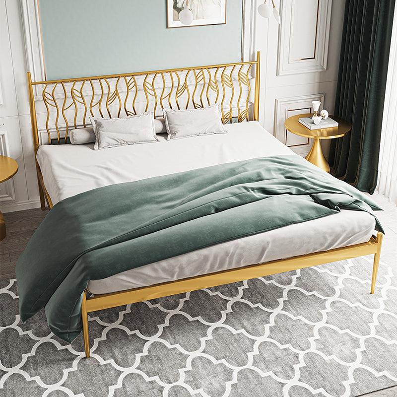 Glam Metal Open-Frame Bed with Rectangular Headboard, 45.3" Tall Gold Clearhalo 'Bedroom Furniture' 'Beds' 'furn' 'furn_beds' 'Furniture' 5874501