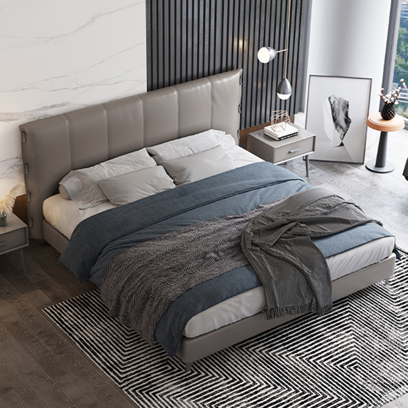 Wood and Upholstered Standard Bed Contemporary Panel Bed, 47" Tall Queen Clearhalo 'Bedroom Furniture' 'Beds' 'furn' 'furn_beds' 'Furniture' 5874536