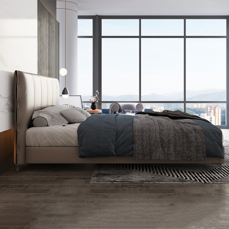 Wood and Upholstered Standard Bed Contemporary Panel Bed, 47" Tall Clearhalo 'Bedroom Furniture' 'Beds' 'furn' 'furn_beds' 'Furniture' 5874537