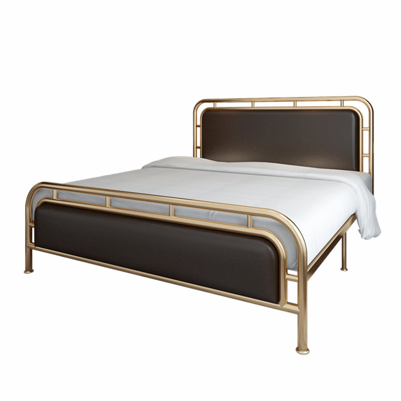 Glam Open-Frame Bed Metal and Upholstered Standard Bed, 43.3" Tall Gold Clearhalo 'Bedroom Furniture' 'Beds' 'furn' 'furn_beds' 'Furniture' 5874576
