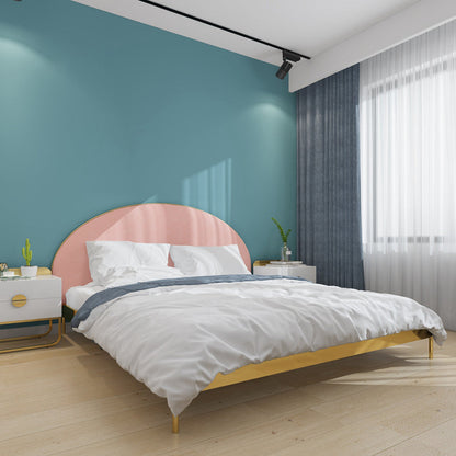 Marco de lecho de metal glamoroso y tapizado con cabecera tapizada arqueada