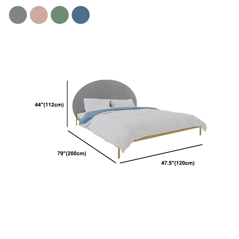 Marco de lecho de metal glamoroso y tapizado con cabecera tapizada arqueada