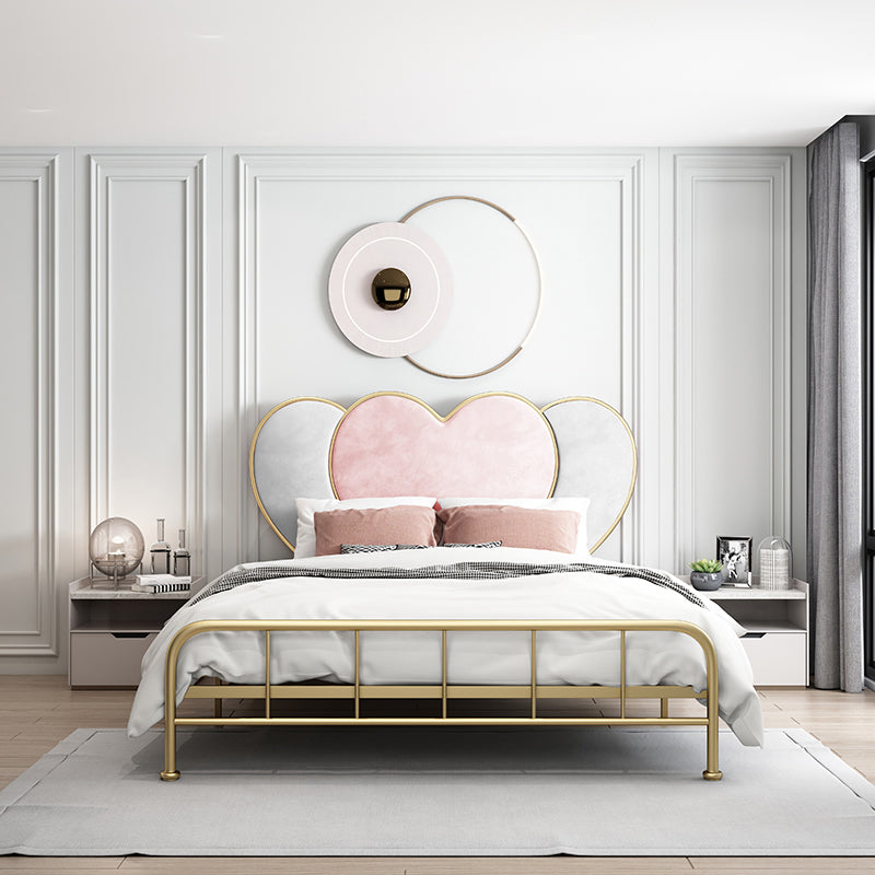 Metal Panel Bed Glam 51" Tall Standard Bed with Upholstered Headboard