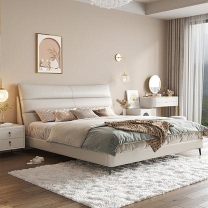 Wood and Upholstered Bed Frame Glam White Panel Bed, 46" Tall