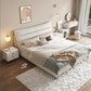 Wood and Upholstered Bed Frame Glam White Panel Bed, 46" Tall