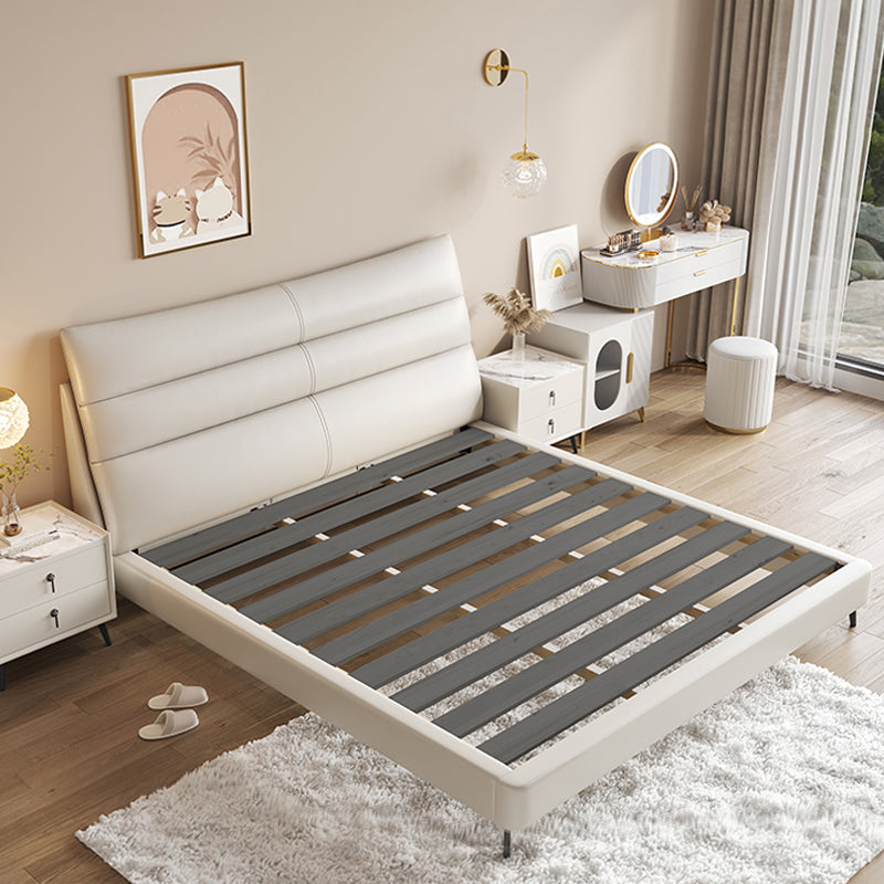 Wood and Upholstered Bed Frame Glam White Panel Bed, 46" Tall
