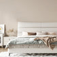 Wood and Upholstered Bed Frame Glam White Panel Bed, 46" Tall