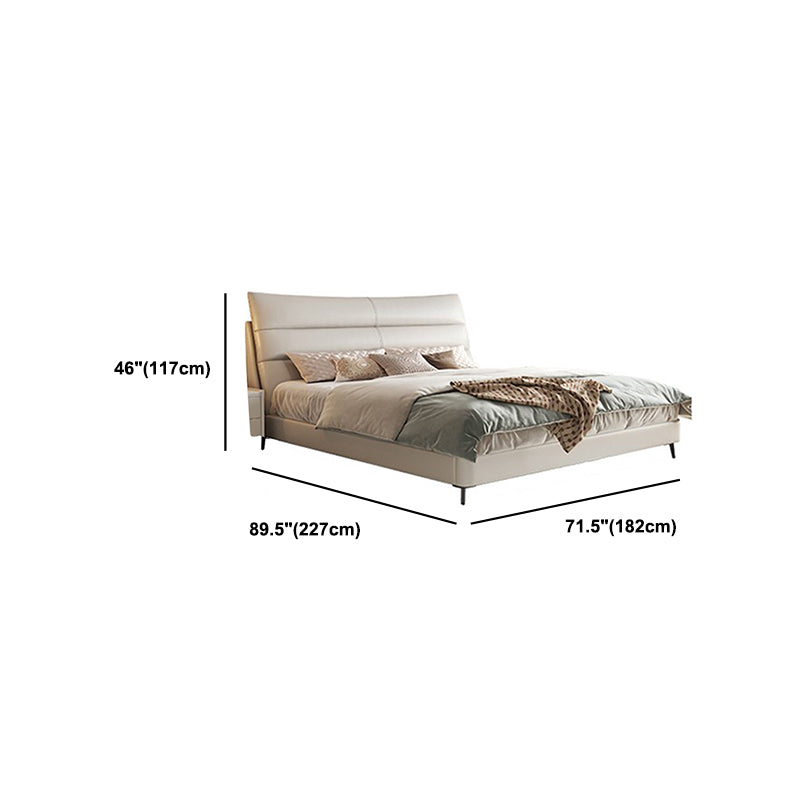 Wood and Upholstered Bed Frame Glam White Panel Bed, 46" Tall