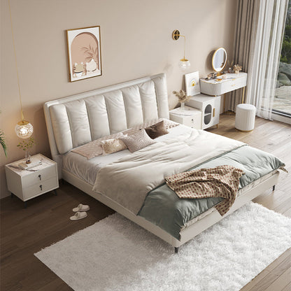 Moderno legno a pannello bianco in legno e cornice da letto imbottita, alto 42,5 "